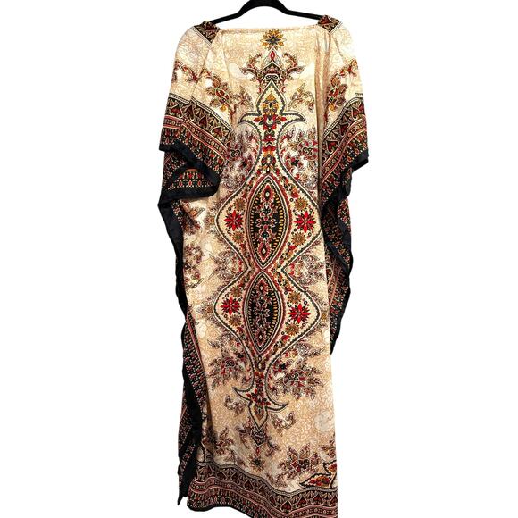 East Link Kaftan Maxi Dress 52 Beige Black Red Paisley Boho Kimono Tunic Lounge - Picture 2 of 9
